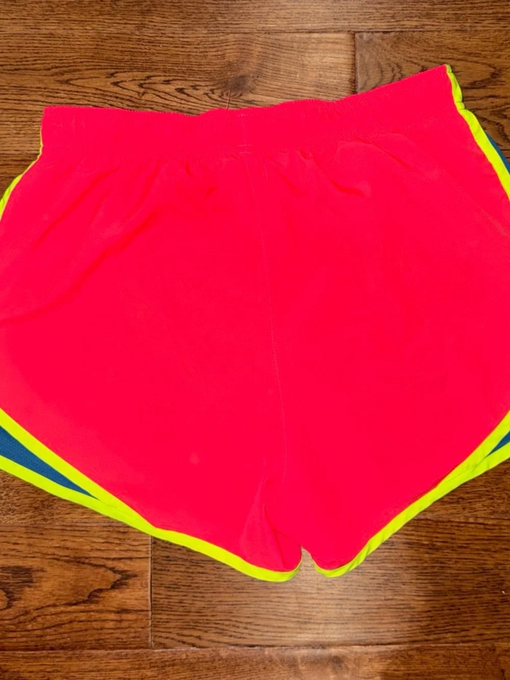 Nike Small Pink Athletic Running Shorts with Neon Yellow Trim